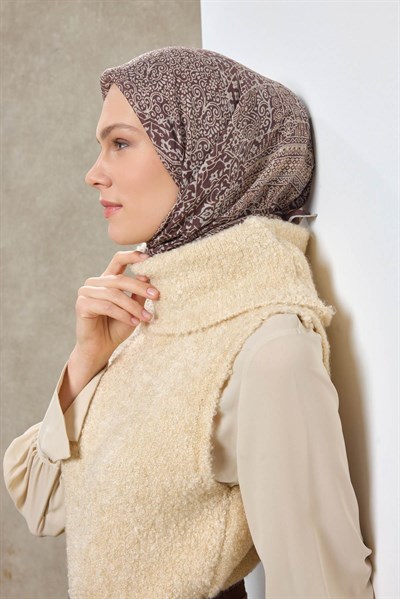 Tencel Monare Eşarp Madalyon Desen Çikolata Kahve 90X90
