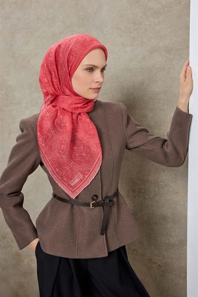 Tencel Monare Eşarp Etnik Desen Toz Pembe 90X90