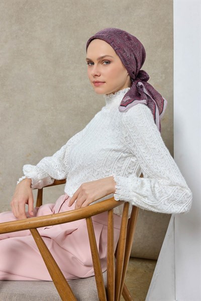 Tencel Monare Eşarp Etnik Desen Lila 90X90