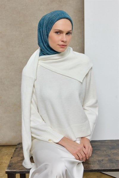 Tencel Monare Eşarp Etnik Desen Mavi 90X90