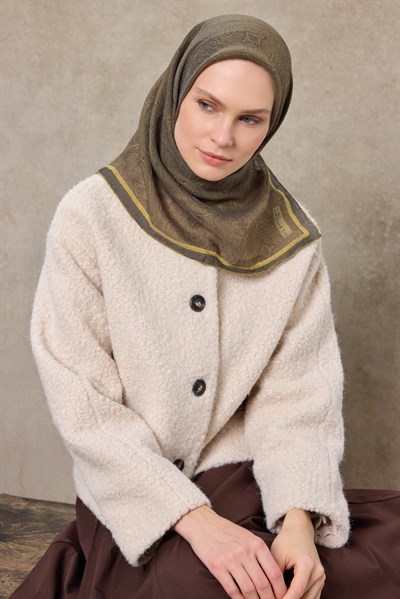 Tencel Monare Eşarp Etnik Desen Haki 90X90