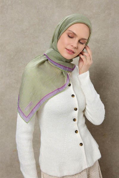 Tencel Monare Eşarp Labirent Desen Yeşil 90X90
