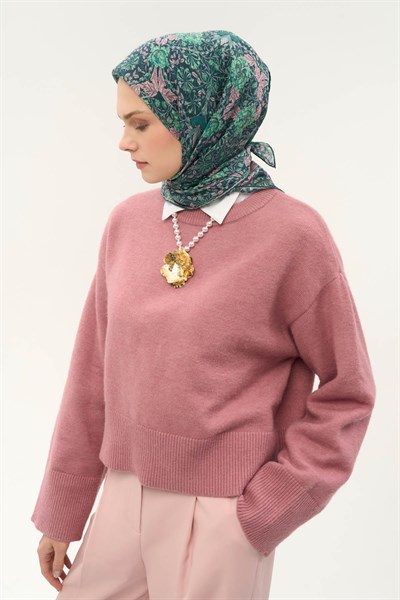 Tencel Monare Eşarp Floral Desen Zümrüt Yeşili 90X90