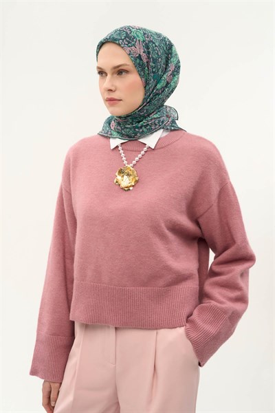 Tencel Monare Eşarp Floral Desen Zümrüt Yeşili 90X90