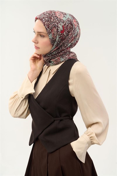 Tencel Monare Eşarp Floral Desen Bordo 90X90
