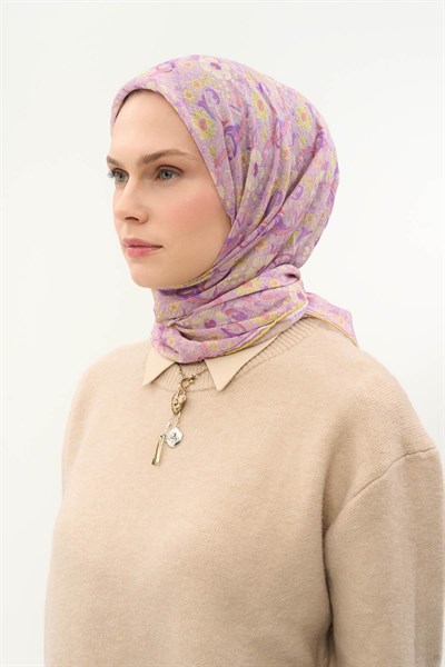 Tencel Monare Eşarp Papatya Desen Lila 90X90