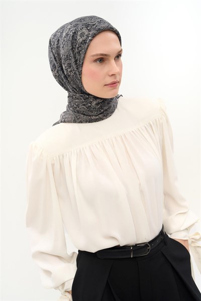 Tencel Monare Eşarp Papatya Desen Soluk Siyah 90X90