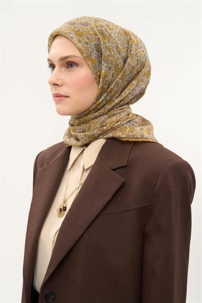 Tencel Monare Eşarp Saray Baharı Desen Gümüş 90X90