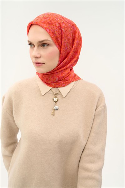 Tencel Monare Eşarp Saray Baharı Desen Somon Pembe 90X90