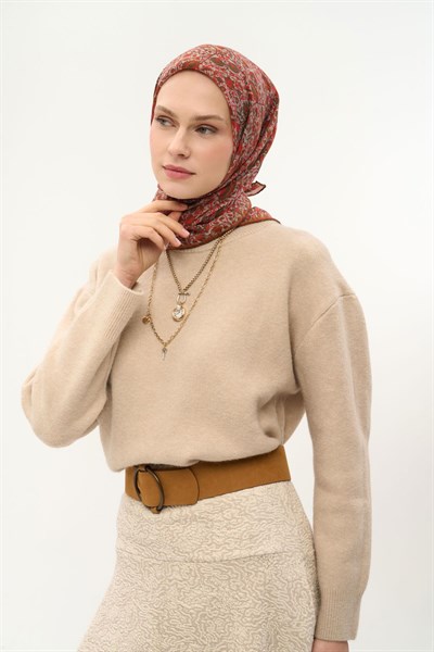 Tencel Monare Eşarp Saray Baharı Desen Gri 90X90