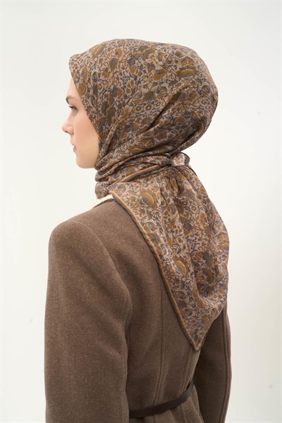 Tencel Monare Eşarp Saray Baharı Desen Uçuk Vizon 90X90
