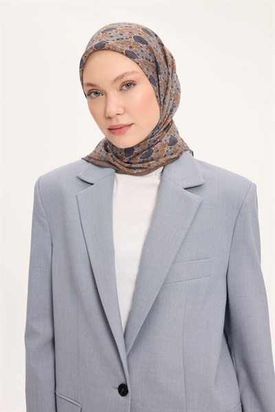 Tencel Monare Eşarp Bahar Desen Koyu Gri 90X90