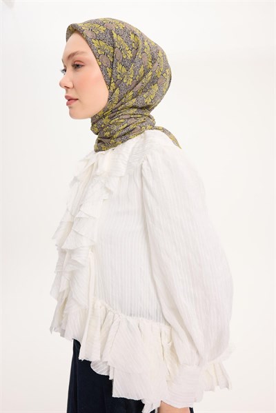 Tencel Monare Eşarp Bahar Desen Yağ Yeşili 90X90