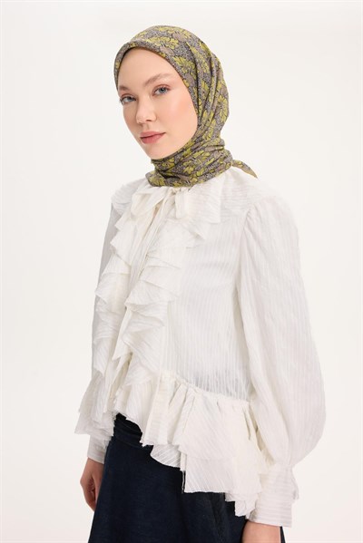 Tencel Monare Eşarp Bahar Desen Yağ Yeşili 90X90