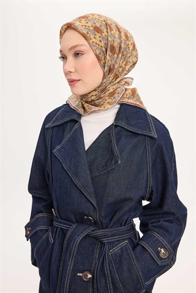 Tencel Monare Eşarp Bahar Desen Kahverengi 90X90