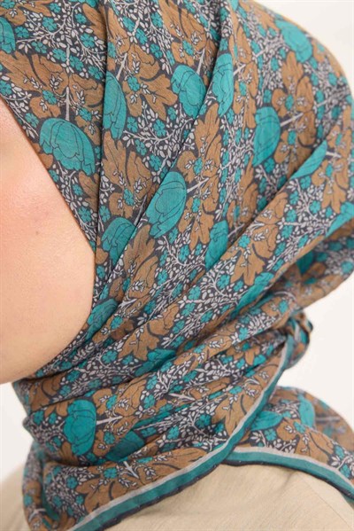 Tencel Monare Eşarp Bahar Desen Petrol Yeşili 90X90