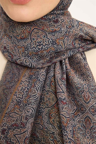 Tencel Monare Şal Lacivert Etnik Desen 75x195