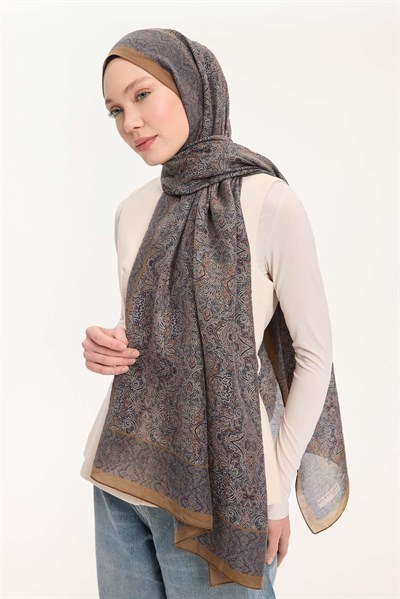 Tencel Monare Şal Lacivert Etnik Desen 75x195