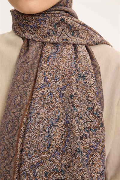 Tencel Monare Şal Çikolata Kahve Etnik Desen 75x195