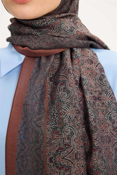 Tencel Monare Şal Kiremit Etnik Desen 75x195