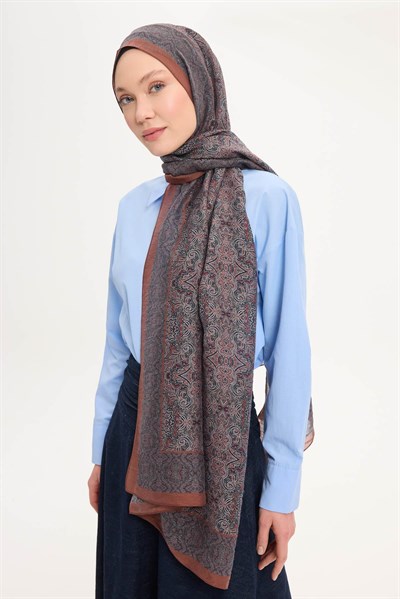 Tencel Monare Şal Kiremit Etnik Desen 75x195