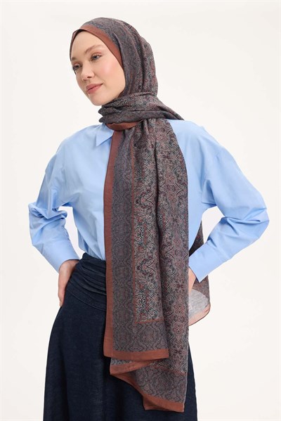 Tencel Monare Şal Kiremit Etnik Desen 75x195