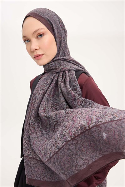 Tencel Monare Şal Koyu Mor Etnik Desen 75x195