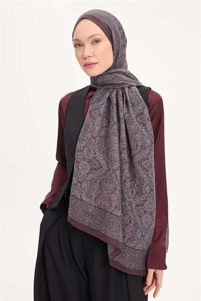 Tencel Monare Şal Koyu Mor Etnik Desen 75x195
