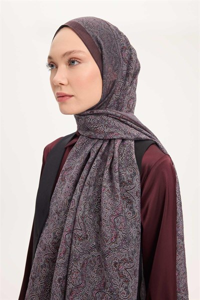 Tencel Monare Şal Koyu Mor Etnik Desen 75x195