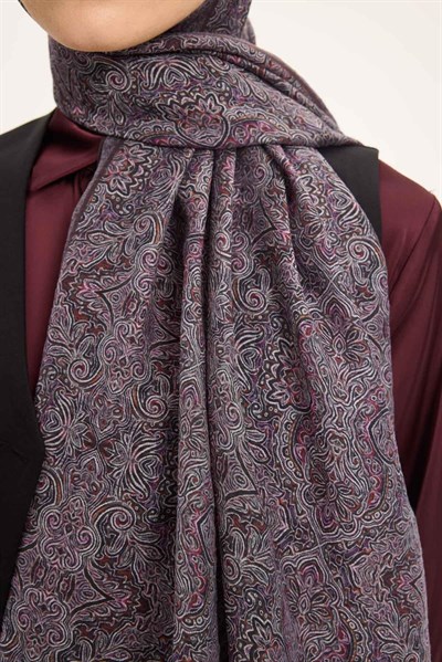 Tencel Monare Şal Koyu Mor Etnik Desen 75x195