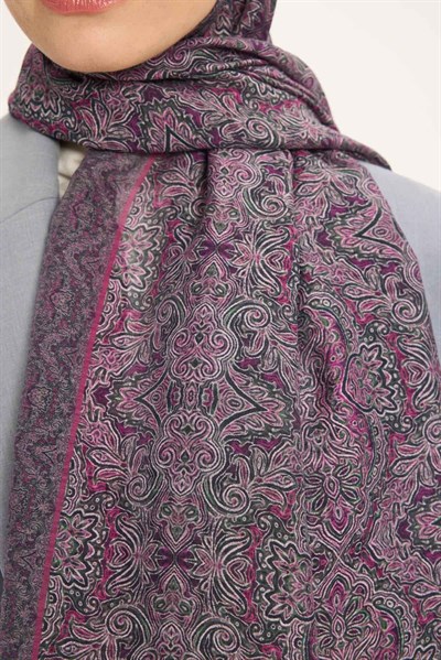 Tencel Monare Şal Fuşya Etnik Desen 75x195