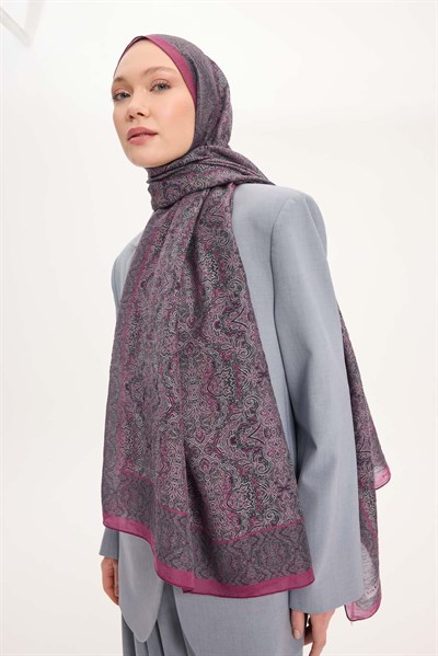 Tencel Monare Şal Fuşya Etnik Desen 75x195