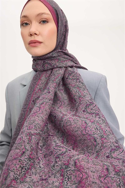 Tencel Monare Şal Fuşya Etnik Desen 75x195