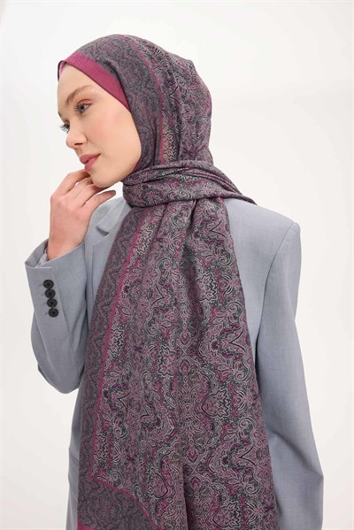 Tencel Monare Şal Fuşya Etnik Desen 75x195