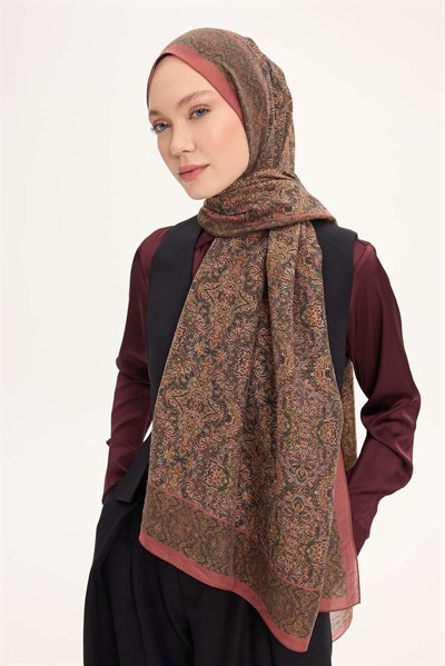 Tencel Monare Şal Soğan Kabuğu Rengi Etnik Desen 75x195