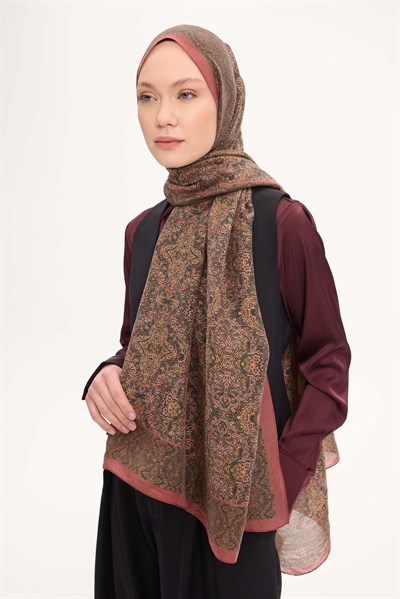 Tencel Monare Şal Soğan Kabuğu Rengi Etnik Desen 75x195