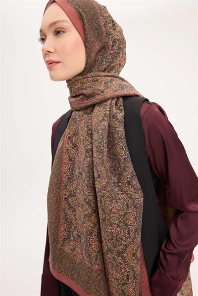 Tencel Monare Şal Soğan Kabuğu Rengi Etnik Desen 75x195
