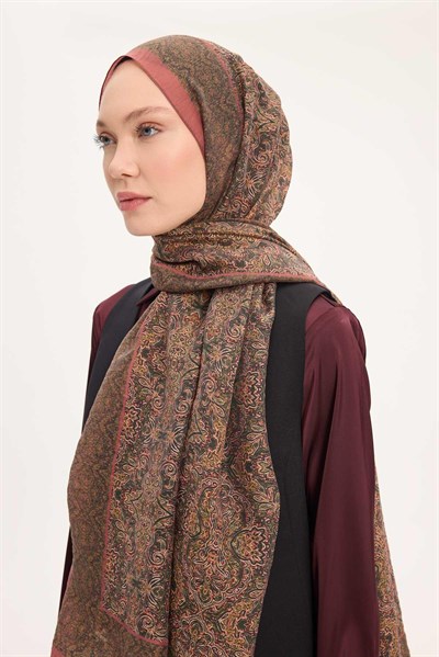 Tencel Monare Şal Soğan Kabuğu Rengi Etnik Desen 75x195