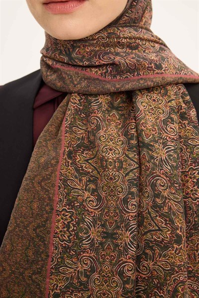 Tencel Monare Şal Soğan Kabuğu Rengi Etnik Desen 75x195