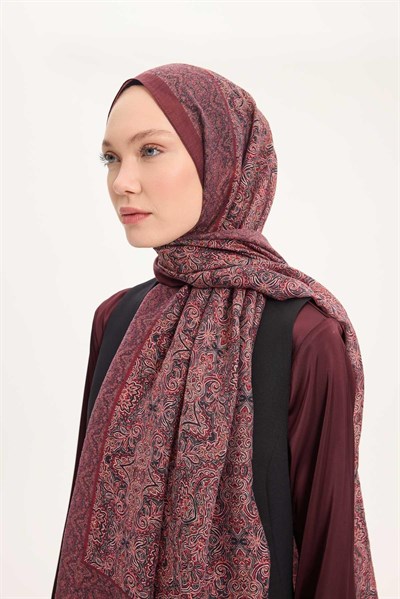 Tencel Monare Şal Bordo Etnik Desen 75x195
