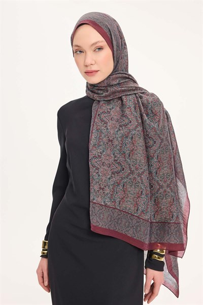 Tencel Monare Şal Koyu Yeşil Etnik Desen 75x195