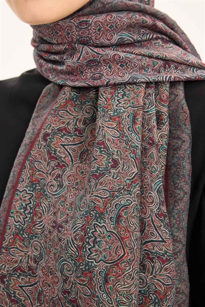 Tencel Monare Şal Koyu Yeşil Etnik Desen 75x195