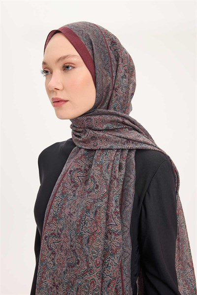 Tencel Monare Şal Koyu Yeşil Etnik Desen 75x195