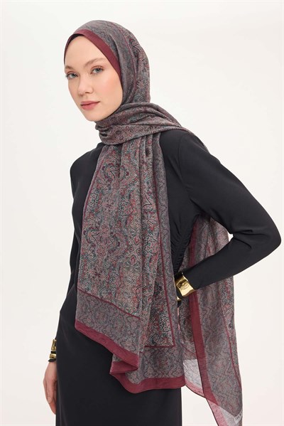 Tencel Monare Şal Koyu Yeşil Etnik Desen 75x195