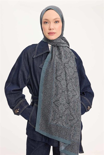 Tencel Monare Şal Antrasit Etnik Desen 75x195