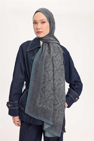 Tencel Monare Şal Antrasit Etnik Desen 75x195