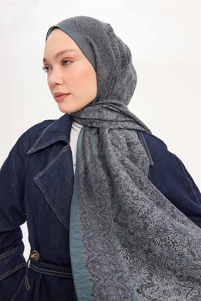 Tencel Monare Şal Antrasit Etnik Desen 75x195