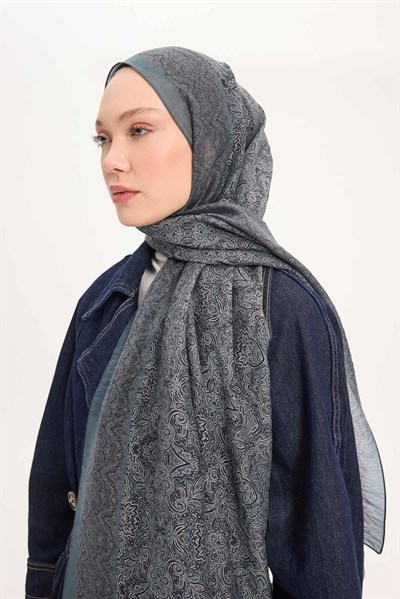 Tencel Monare Şal Antrasit Etnik Desen 75x195