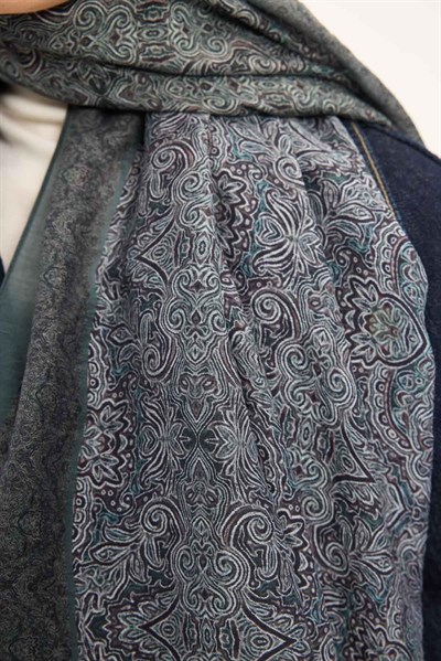 Tencel Monare Şal Antrasit Etnik Desen 75x195