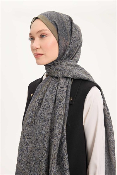 Tencel Monare Şal Koyu Lacivert Etnik Desen 75x195